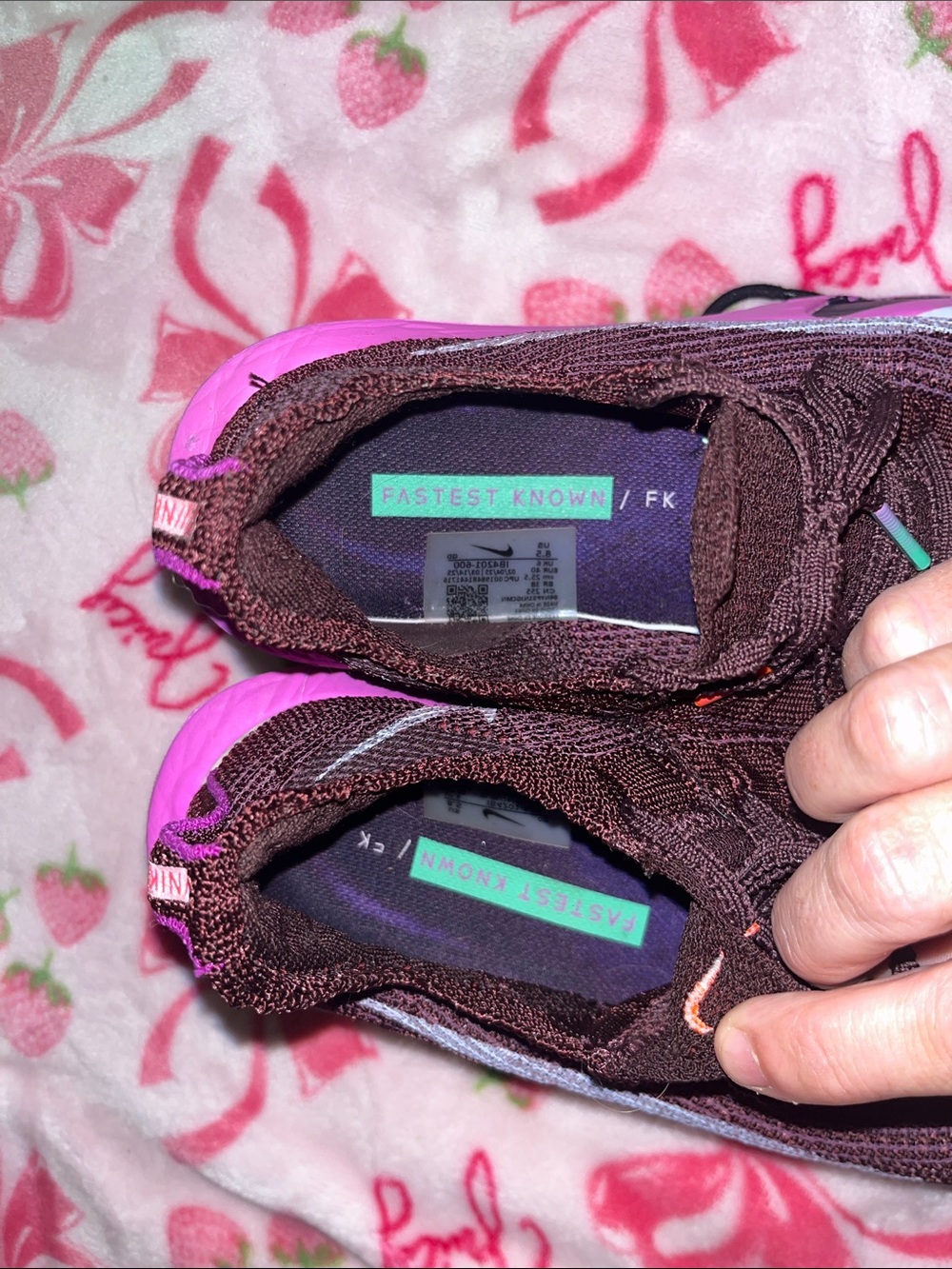 Nike Maroon Knit Sneakers with Purple Midsole and Multicolor Swooshes. - Picture 2 of 3